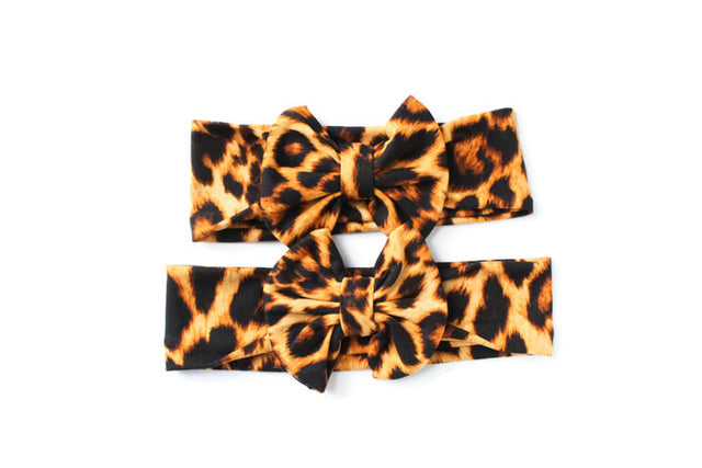 Matching mommy and me leopard print headbands with knotted bow design by Mackenzie Madison of Philadelphia