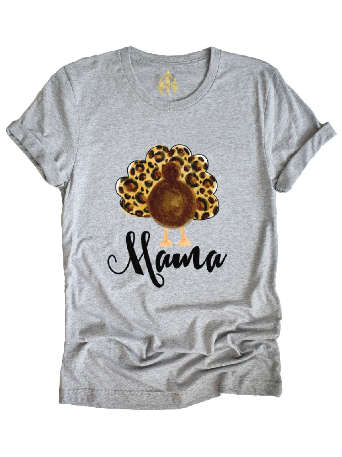 mama leopard turkey shirt heather gray
