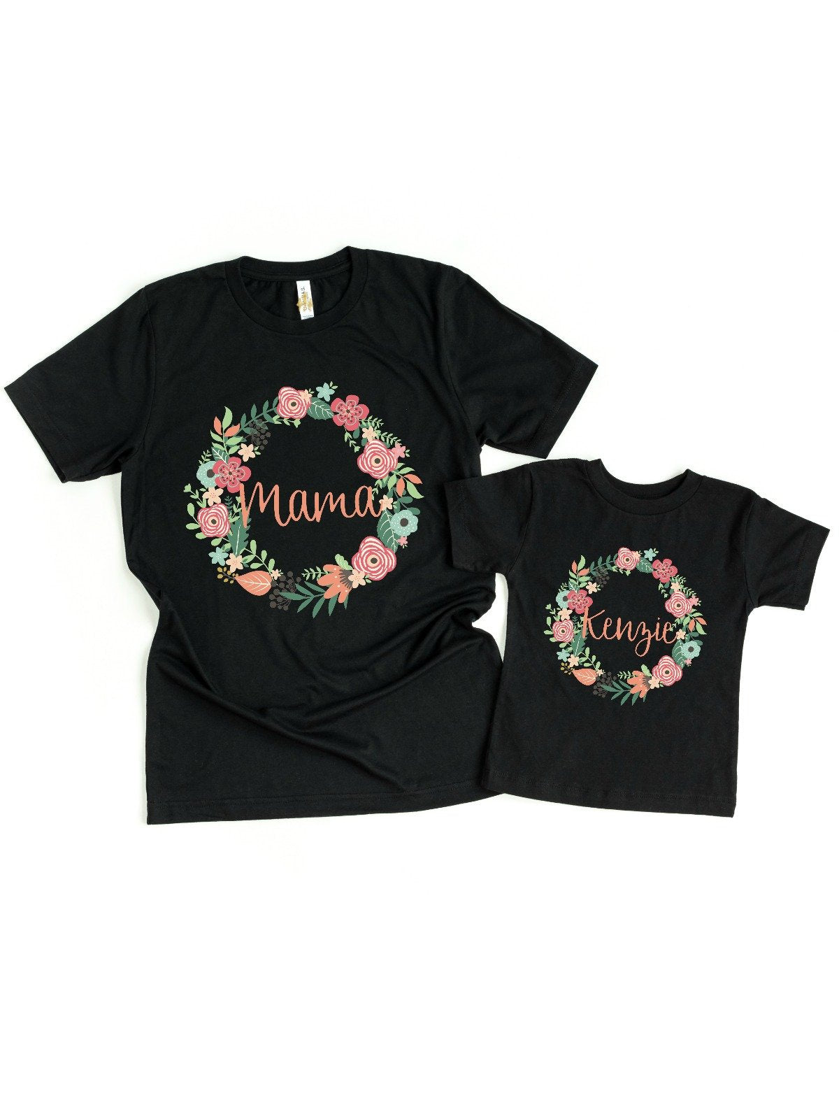 mother daughter matching floral wreath flower shirts set