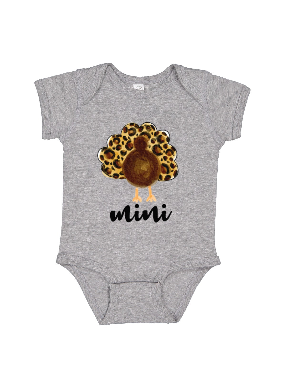 mini leopard turkey baby bodysuit