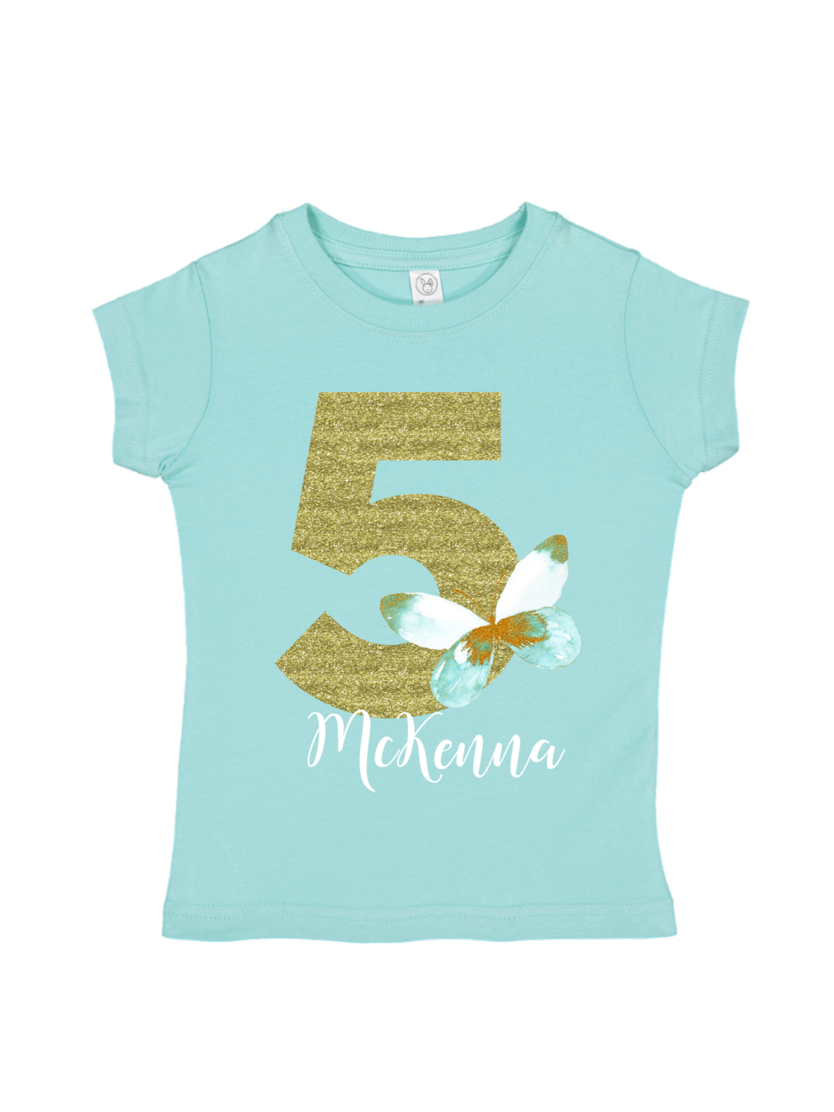 white, blue, and gray girls green butterfly shirt