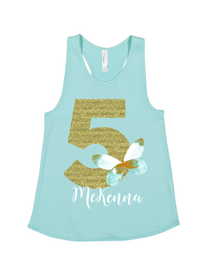 5th birthday blue and green tank top