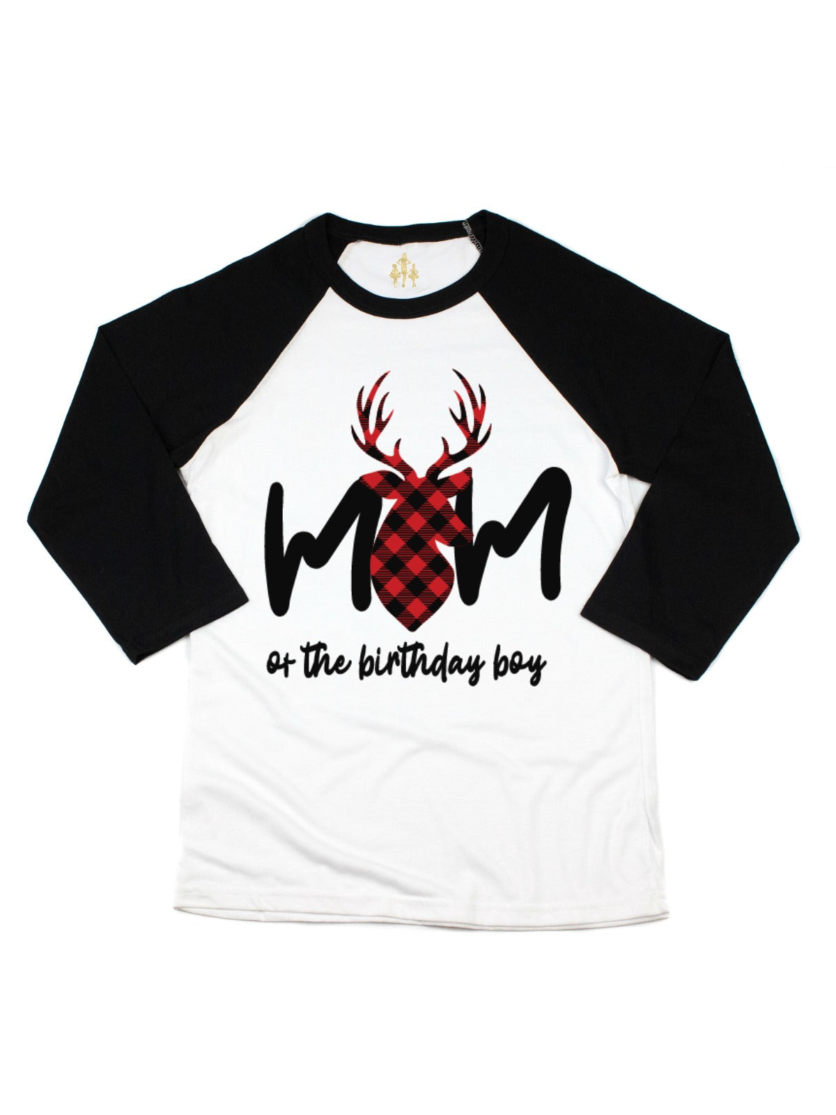 Mom of the Birthday Boy Buffalo Plaid Deer Raglan Shirt