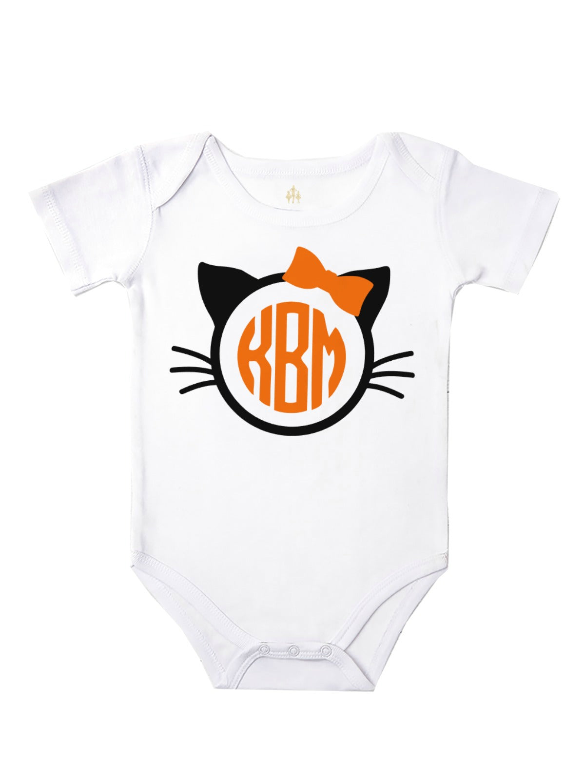 Monogrammed Halloween Kitten Baby Bodysuit, Long Sleeve White