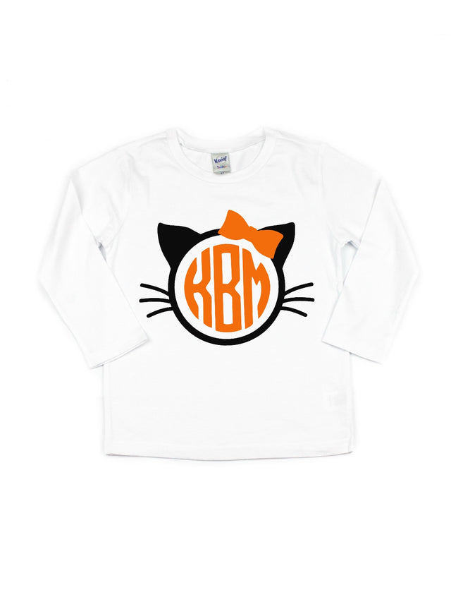 Monogrammed Cat Kids Halloween Long Sleeve Shirt