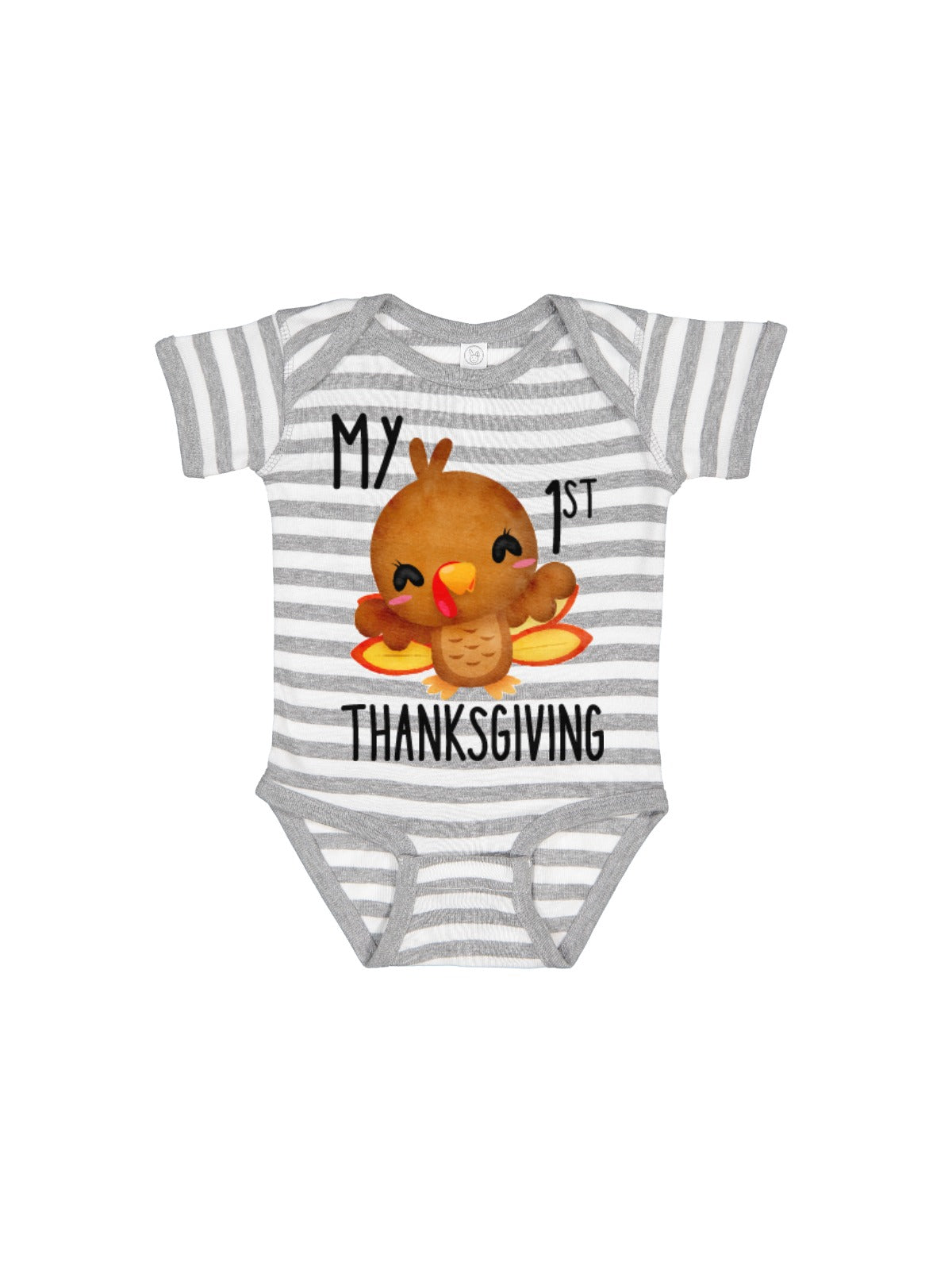 Short sleeve gray and white stripes baby's first thanksgiving outfit