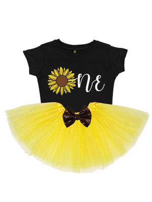 first birthday sunflower one tutu outfit yellow and black