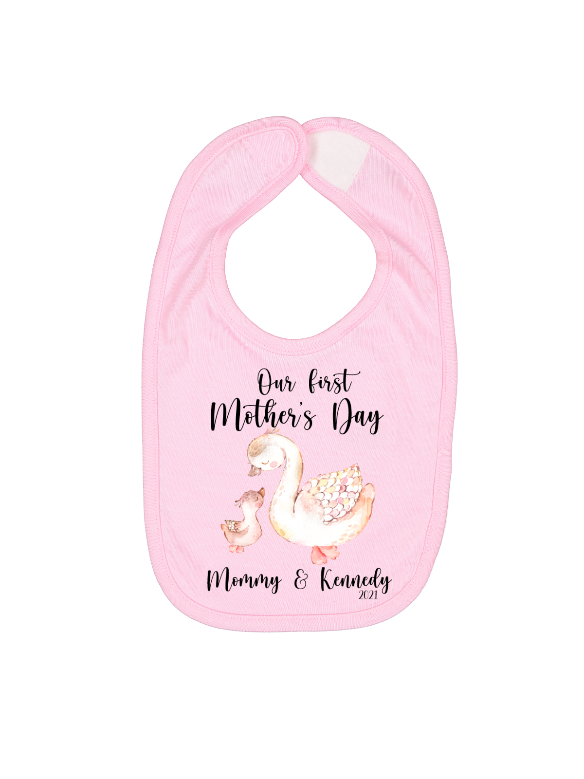 our first mother's day swan baby bib personalized