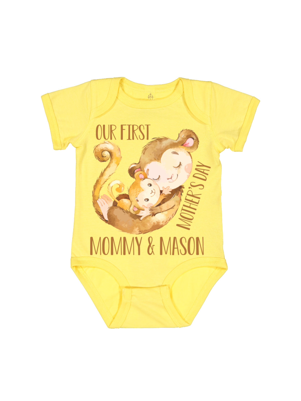 Our first Mother's Day Monkey Baby Bodysuit in Yellow