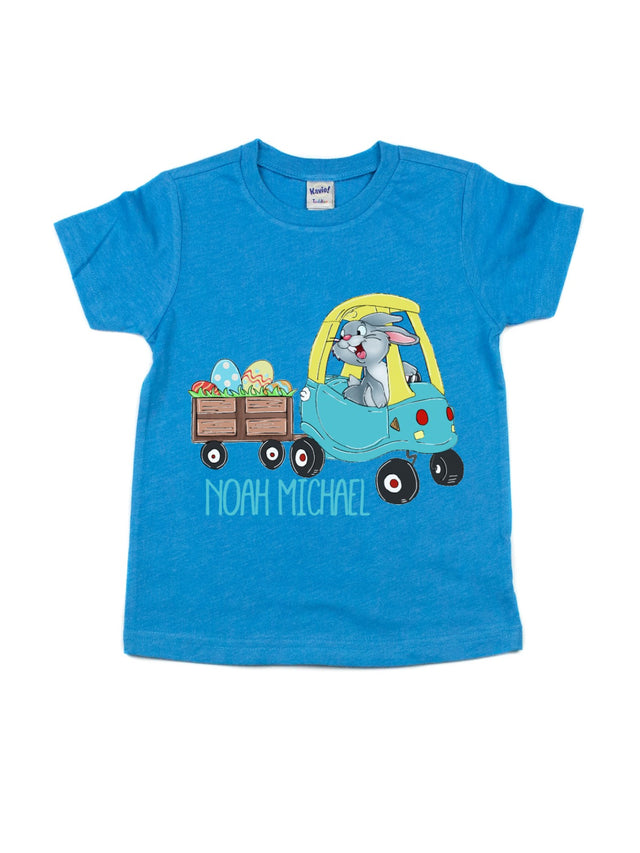 Blue Bunny Wagon Kids Easter Shirt