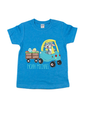 Blue Bunny Wagon Kids Easter Shirt