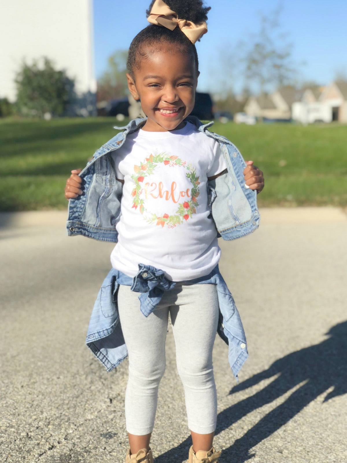 girls personalized fall wreath shirt