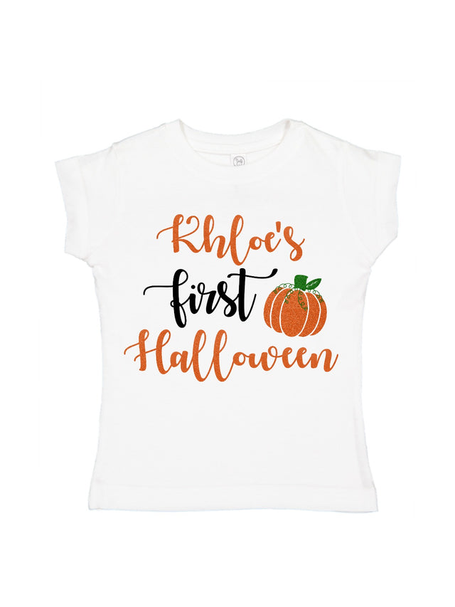 Baby Girls First Halloween Short Sleeve White Shirt with Pumpkin