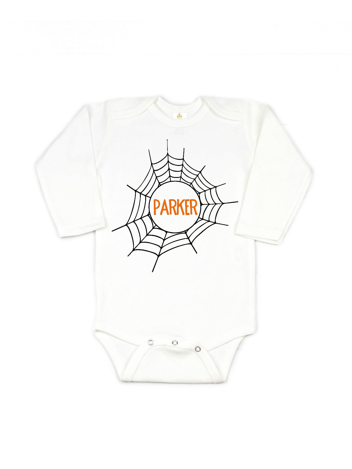 Personalized baby boy Halloween bodysuit with spider web