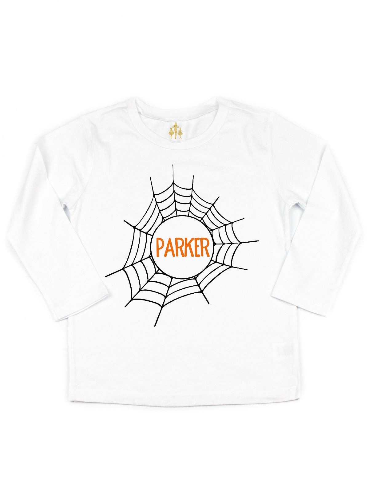 Personalized Spider Web Boys Halloween Shirt, White Short Sleeve