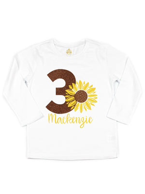 girls personalized birthday sunflower shirt