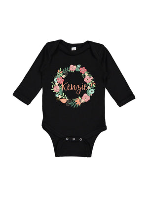 personalized baby girl floral wreath bodysuit