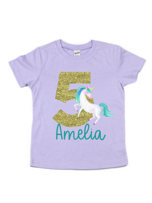 Personalized girl birthday unicorn shirt