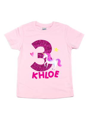 Personalized Unicorn Birthday Kids Shirt - Pink