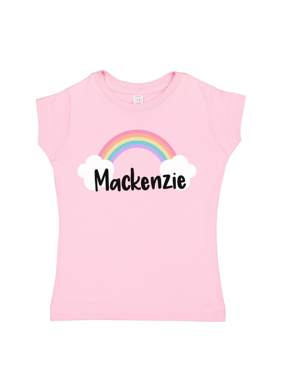 personalized rainbow and clouds light pink shirt