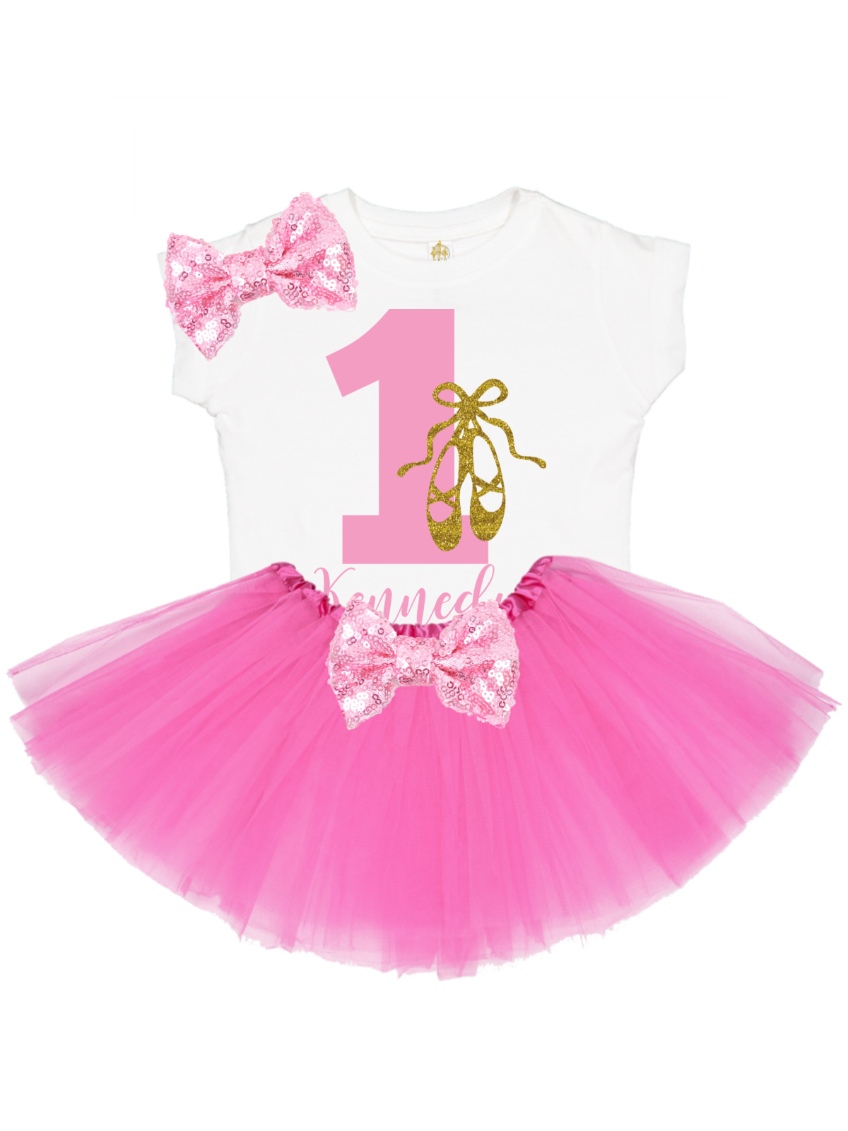 Pink and Gold Ballet Shoes Tutu Outfit - Personalized