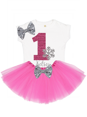 girls silver and pink snowflake tutu outfit