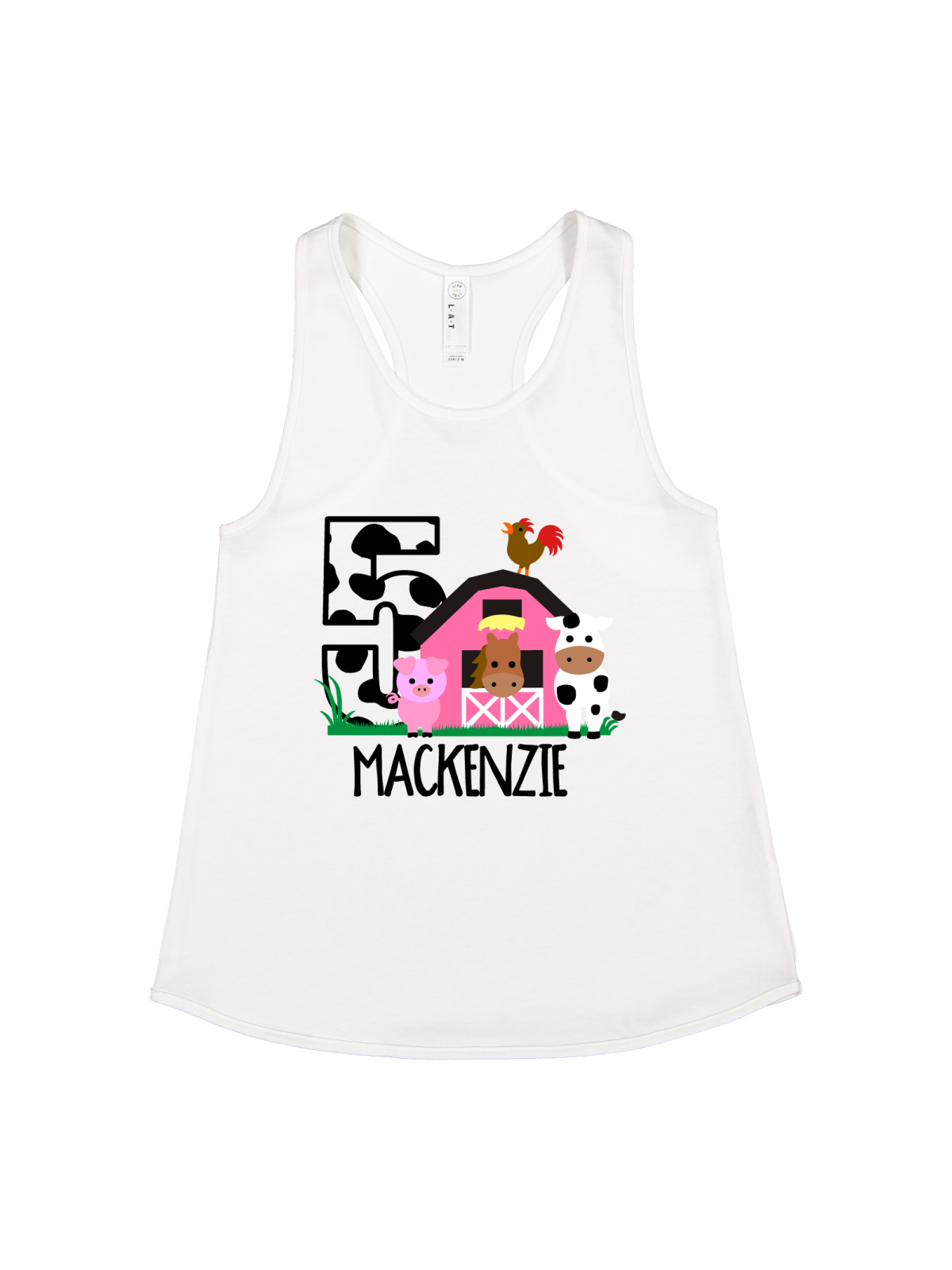 kids pink farmhouse racerback birthday tank top
