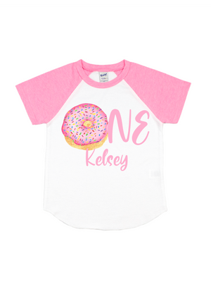 ONE pink sprinkle donut raglan shirt