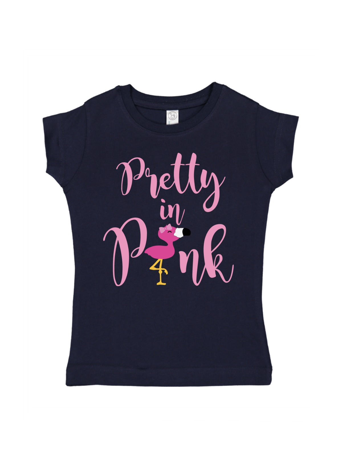 Pretty in Pink Flamingo Girl's Shirt in Navy