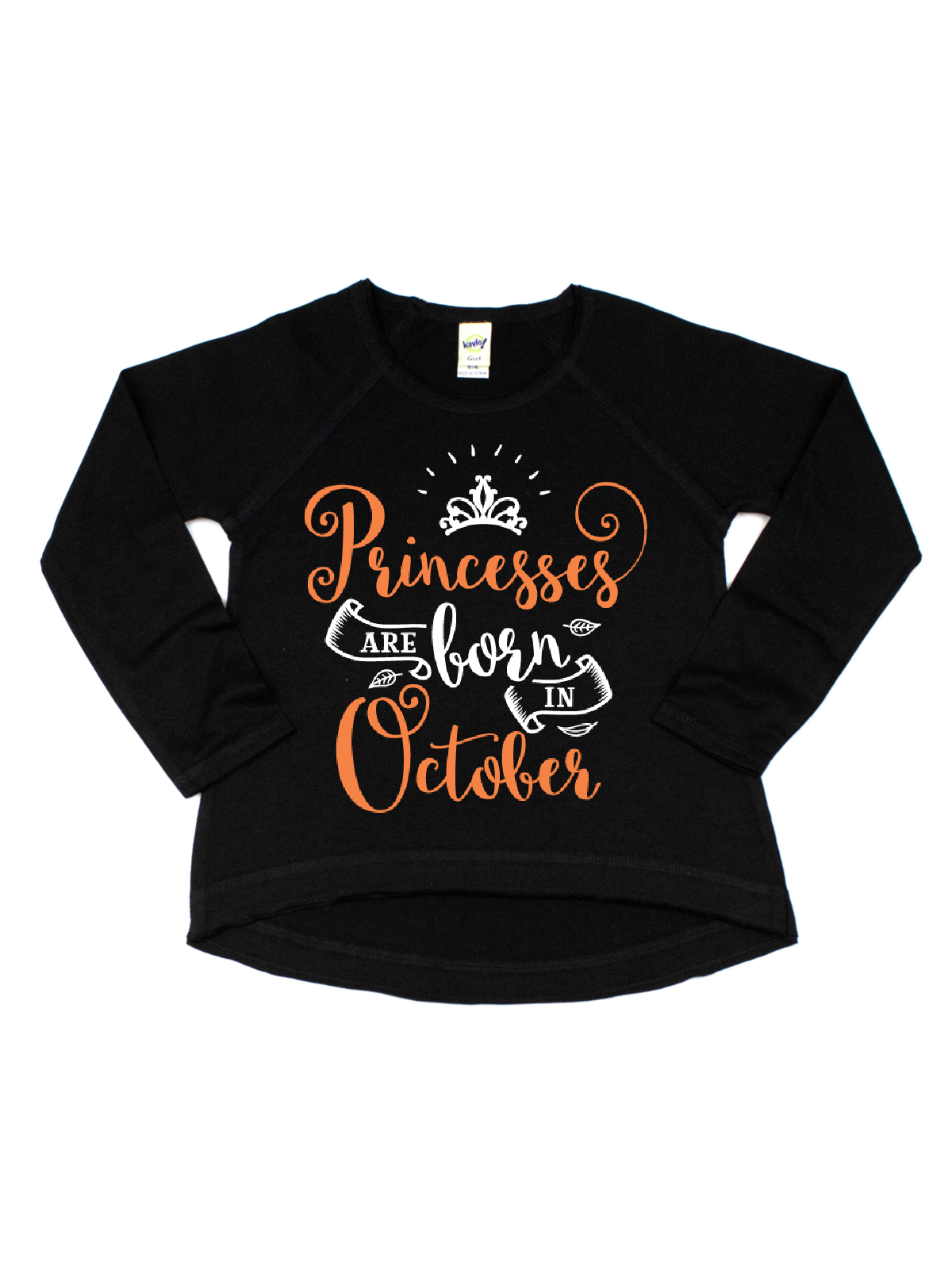 princesses are born in october black long sleeve girls shirt