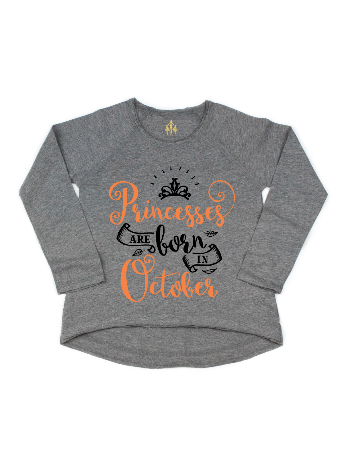 princesses are born in october girls long sleeve gray shirt