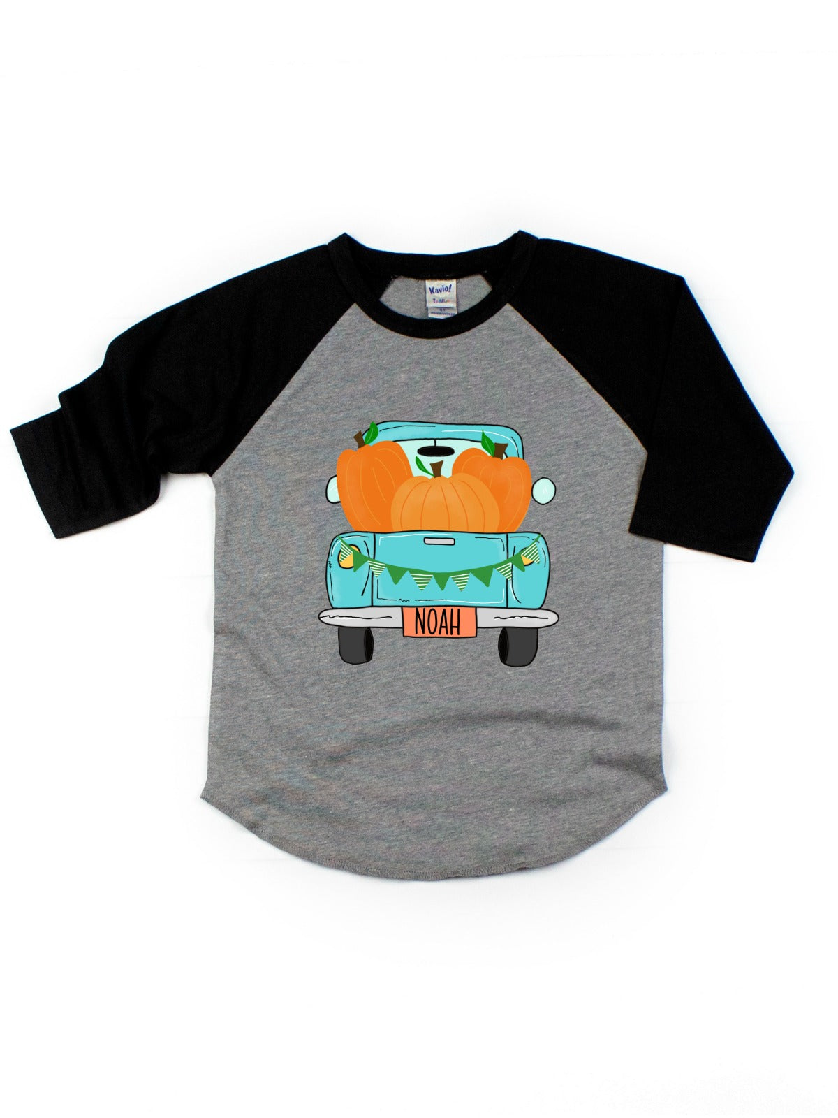 kids personalized fall pumpkin truck raglan shirt