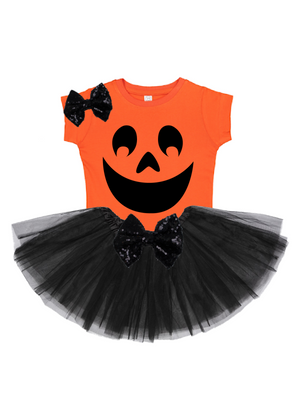 girls pumpkin face halloween tutu outfit