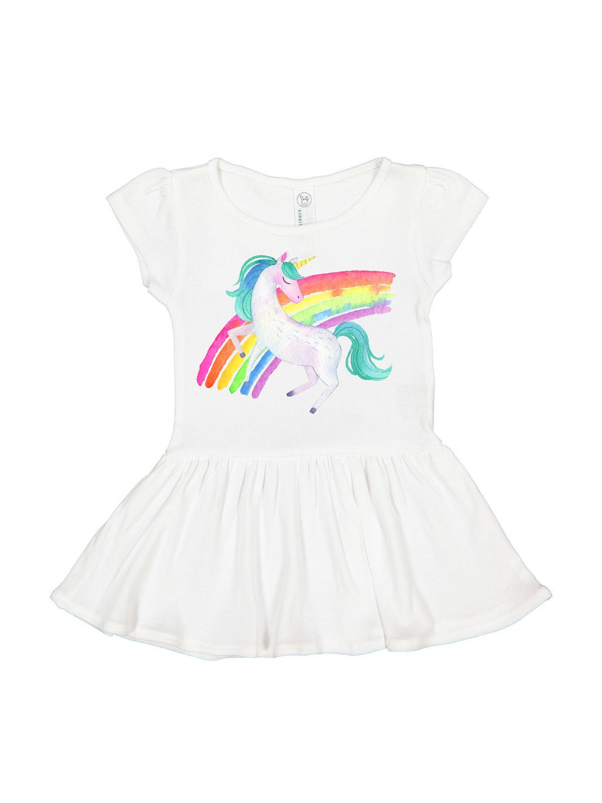 white rainbow jumping unicorn dress for girls