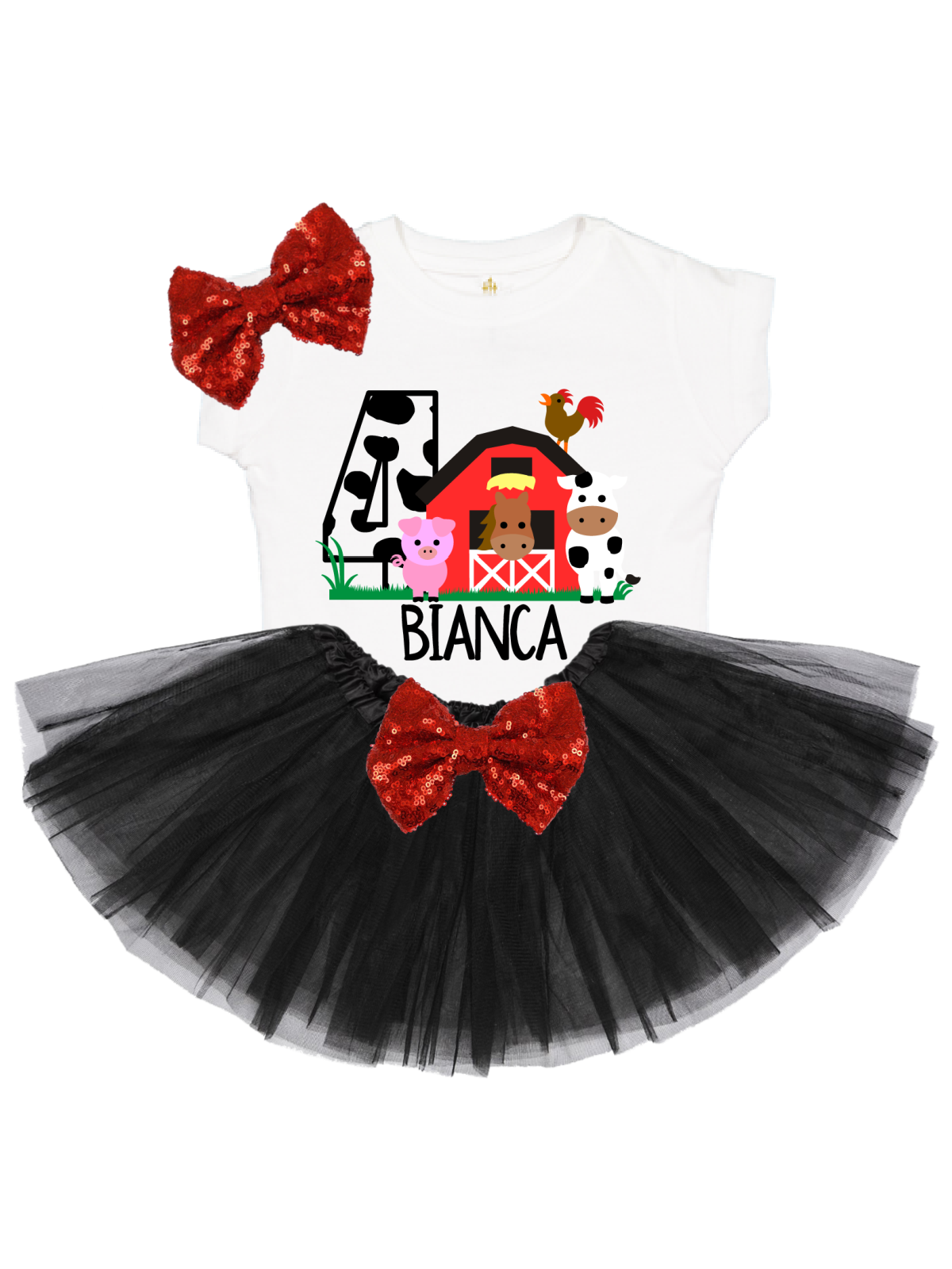 girls red and black barn animal tutu outfit