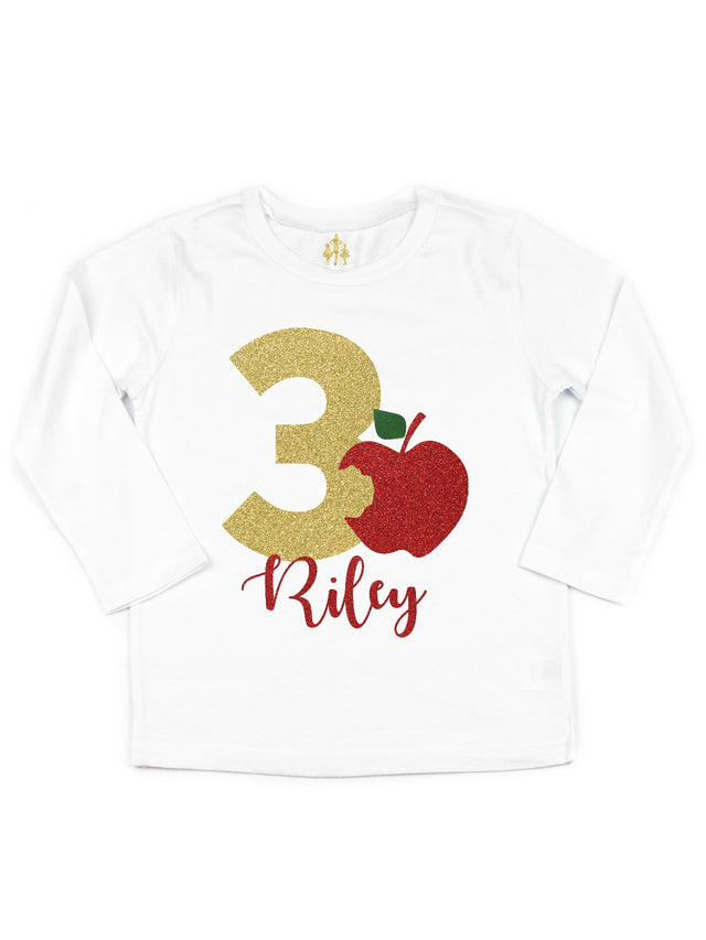 custom girls birthday shirt glitter apple 