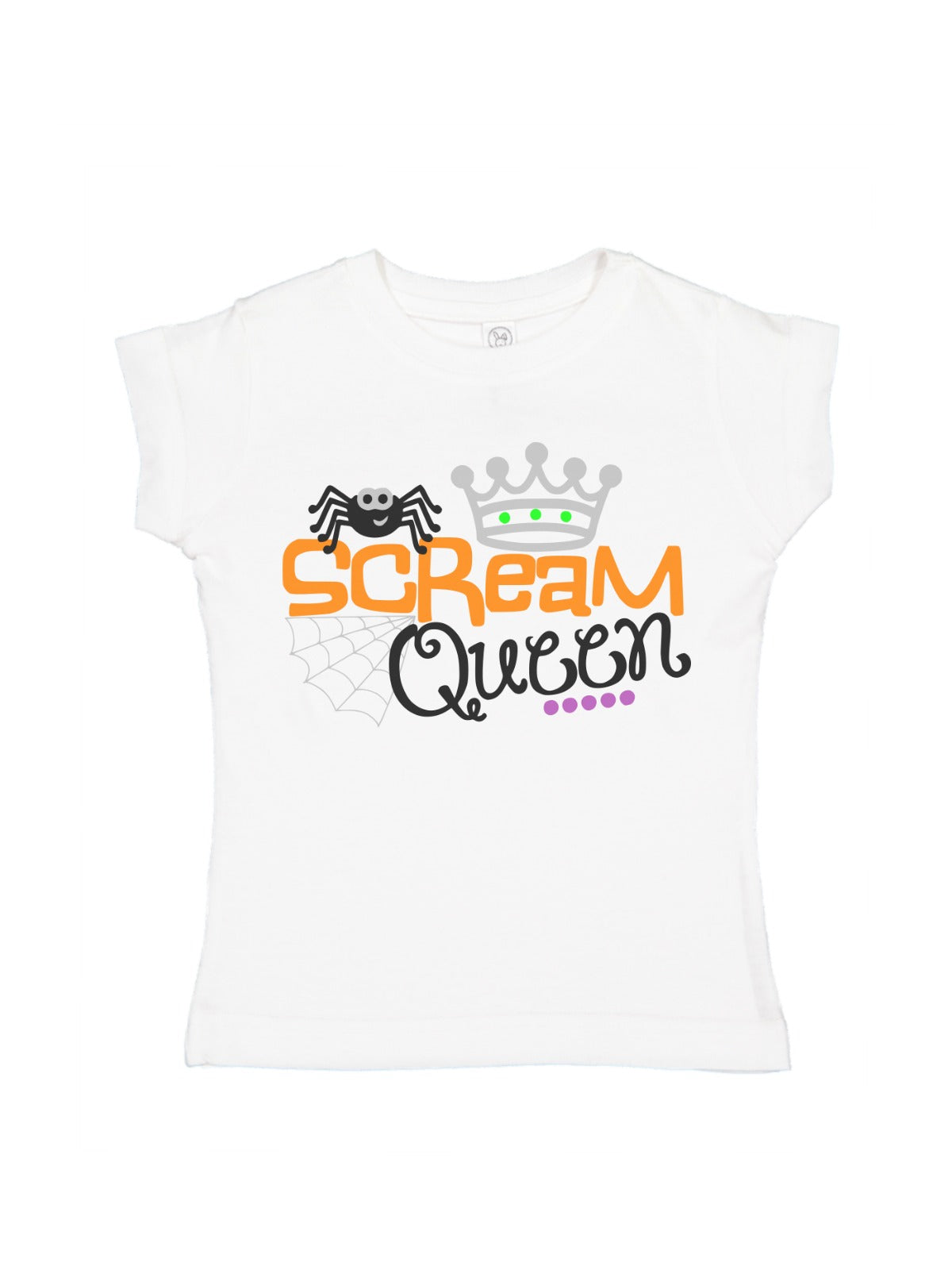 Toddler girl wearing Halloween shirt that says Scream Queen