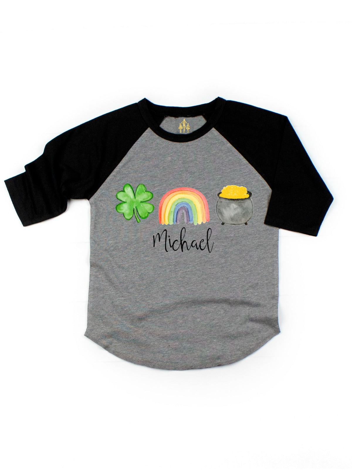 kids st patrick's day shirt personalized four-leaf clover rainbow pot of gold raglan
