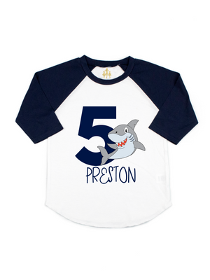 great white shark boys birthday raglan shirt