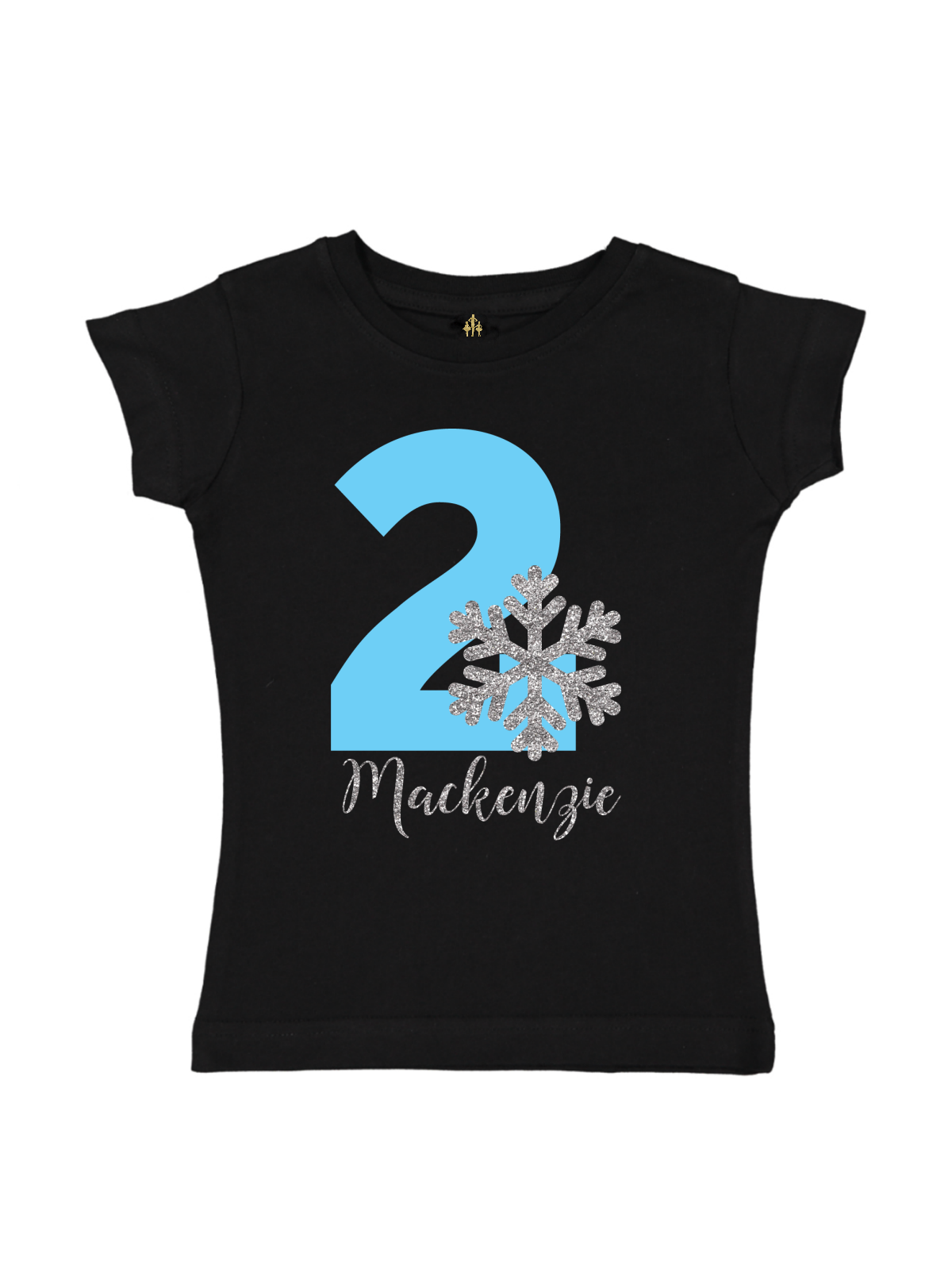 girls winter snowflake birthday shirt in black