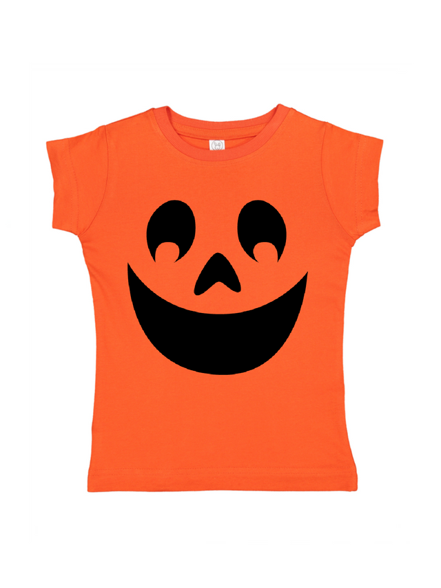 Smiling Pumpkin Face Orange Short Sleeve Kids Shirt