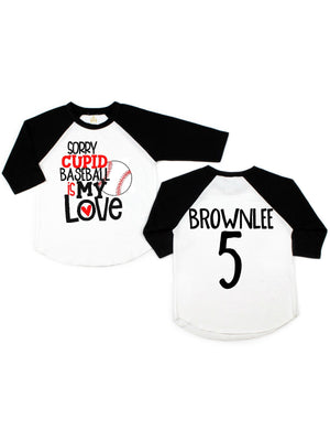 sorry cupid, baseball is my love kids sports valentines day shirt
