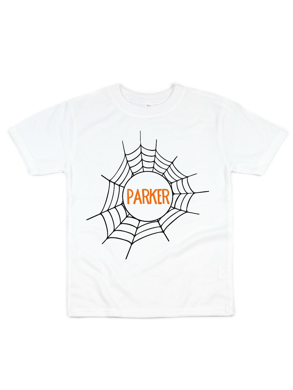 Personalized Spider Web Boys Halloween Shirt, White Short Sleeve