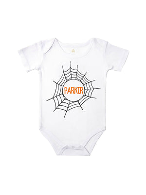 custom baby Halloween one-piece spider web