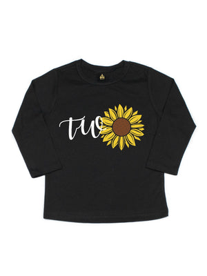 long sleeve black two sunflower 2nd birthday shirt