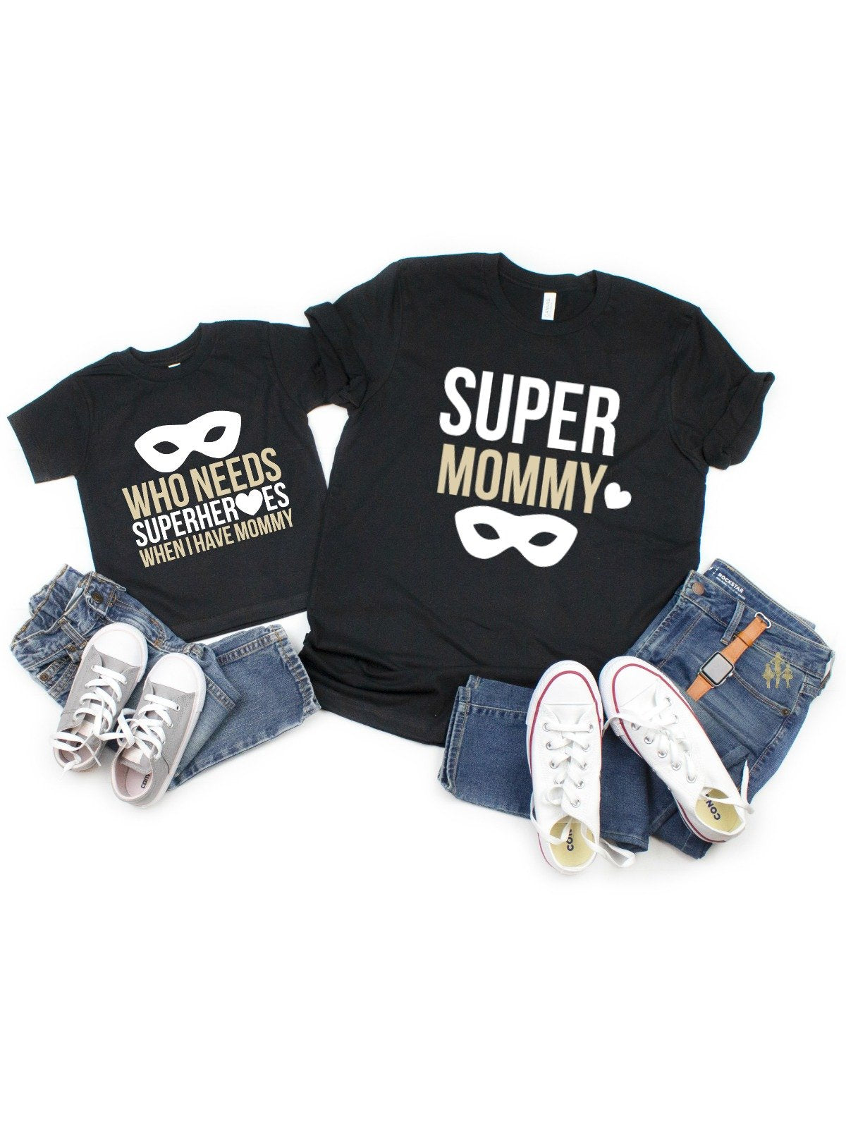 mother and son matching super hero t-shirts set