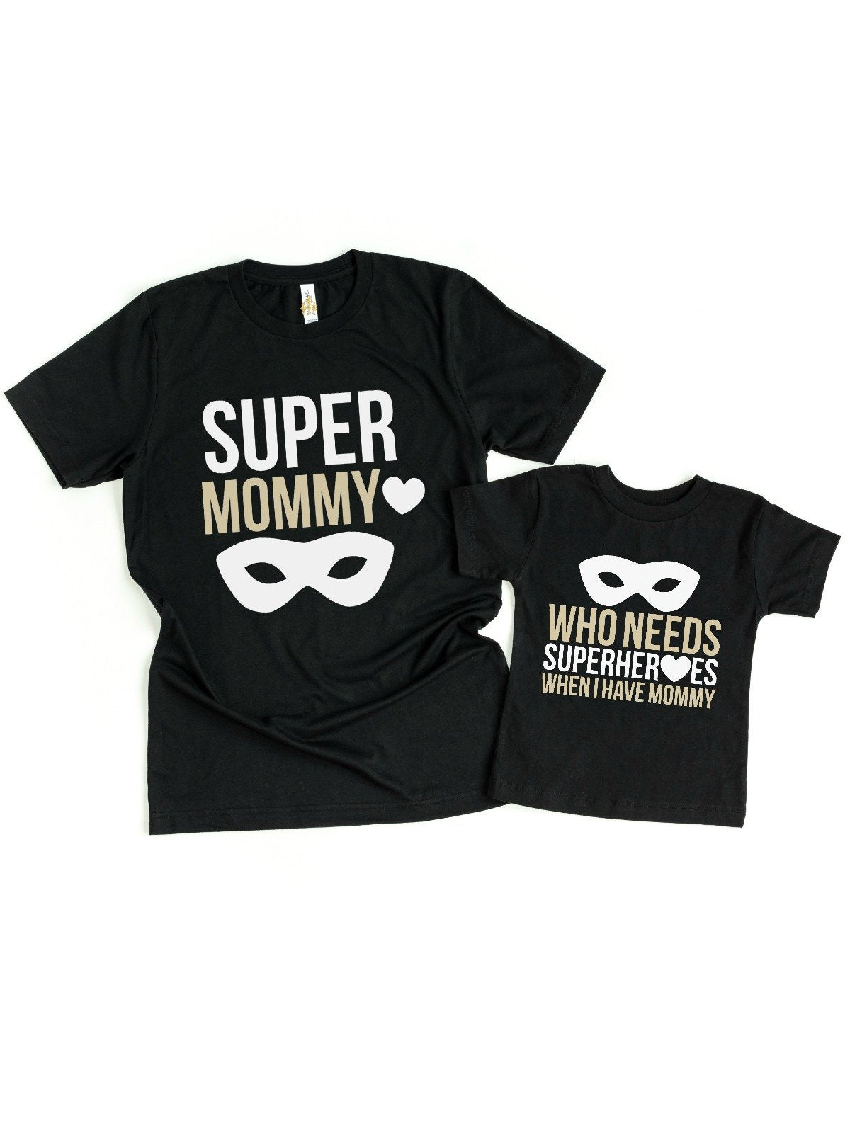 mother and son matching super heroes shirts