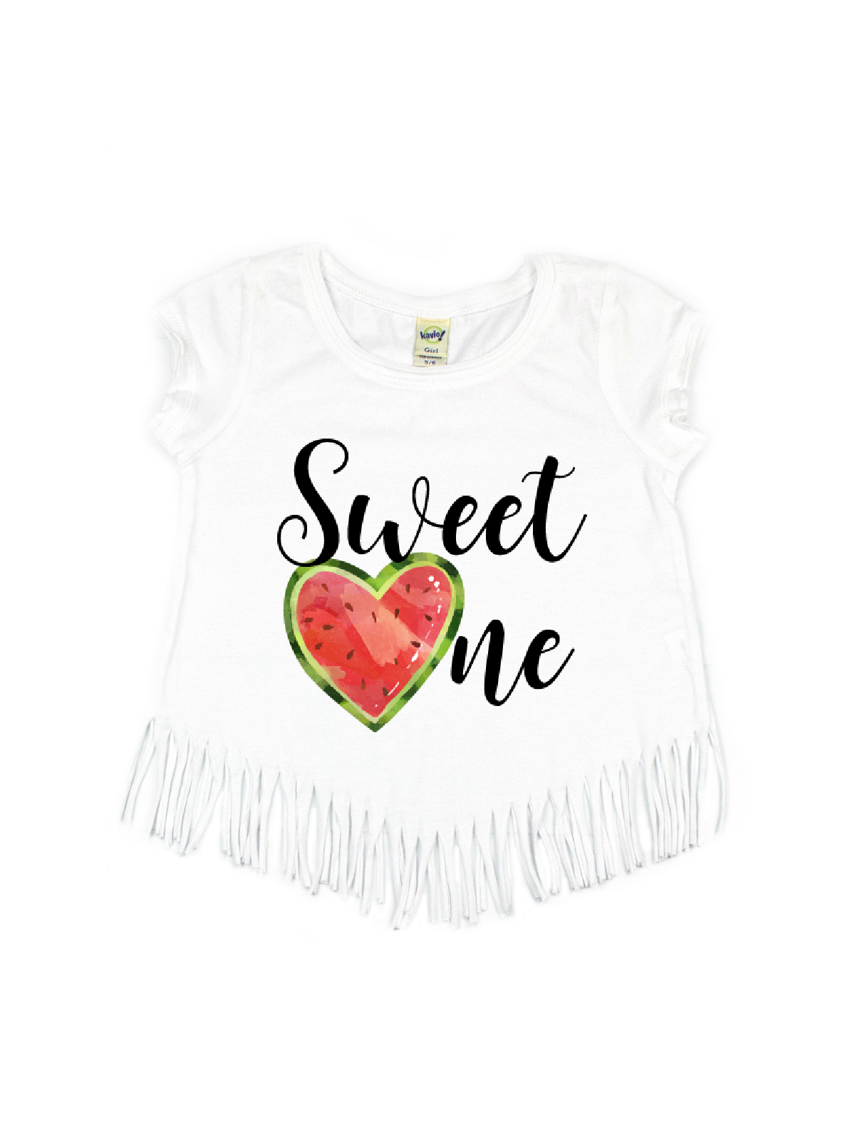 sweet one watermelon heart white fringe shirt