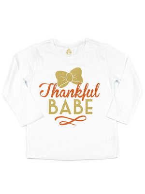 thankful babe glitter gold and orange girls t-shirt