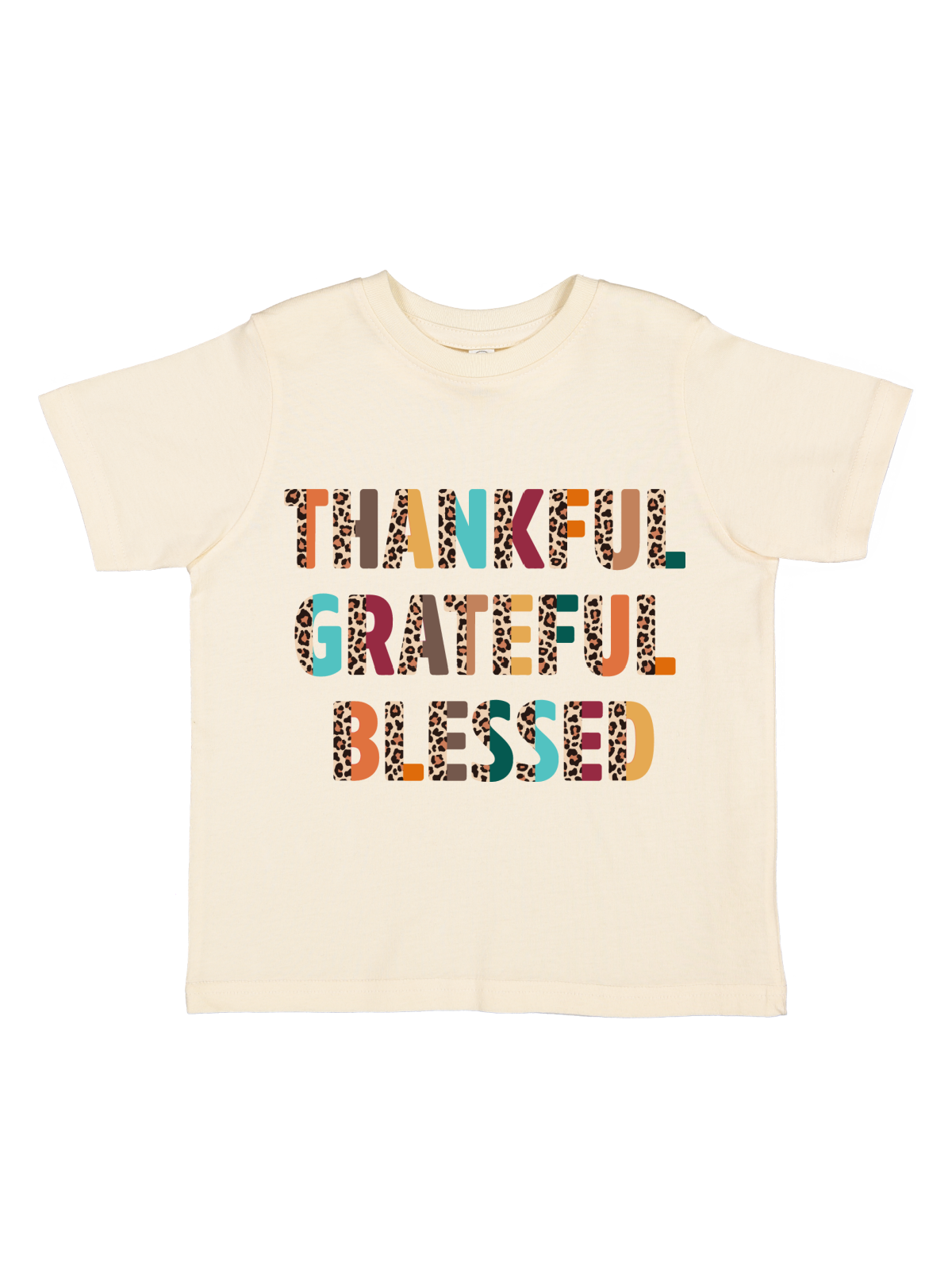 thankful, grateful, and blessed kids leopard thanksgiving shirt